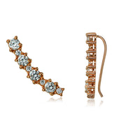 Rose Gold Tone over Sterling Silver Round Cubic Zirconia Curved Crawler Climber Hook Earrings