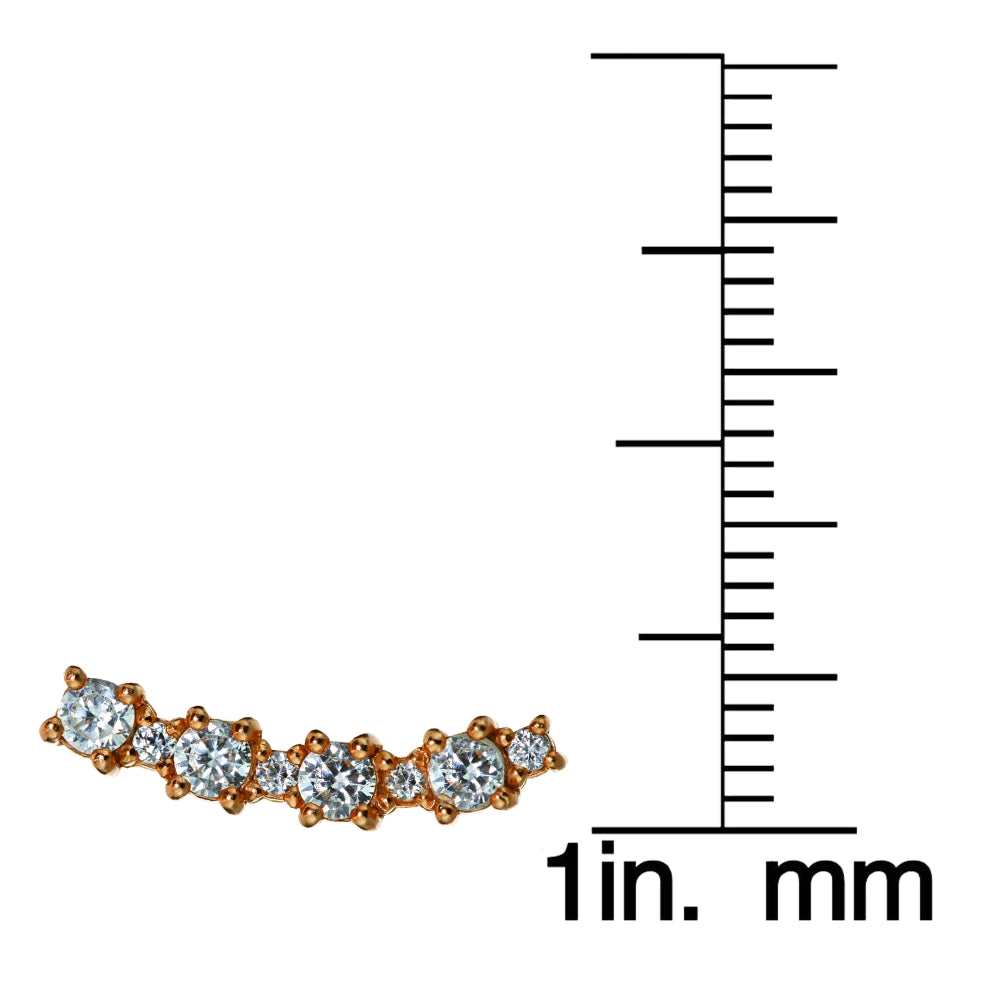 Rose Gold Tone over Sterling Silver Round Cubic Zirconia Curved Crawler Climber Hook Earrings-4