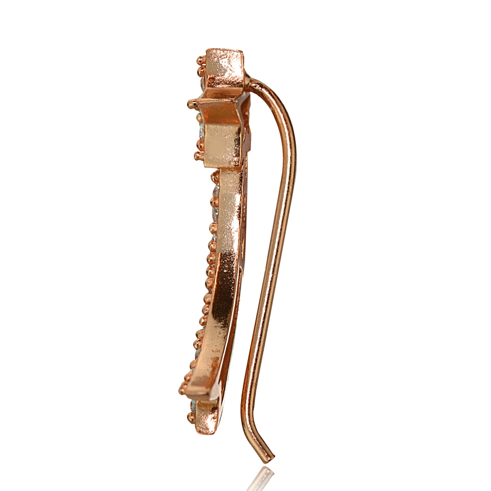 Rose Gold Tone over Sterling Silver Cubic Zirconia Shooting Star Crawler Climber Hook Earrings-3