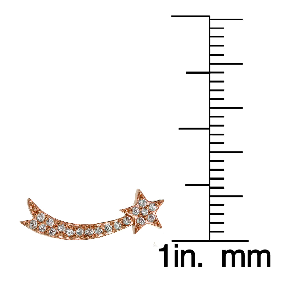 Rose Gold Tone over Sterling Silver Cubic Zirconia Shooting Star Crawler Climber Hook Earrings-4