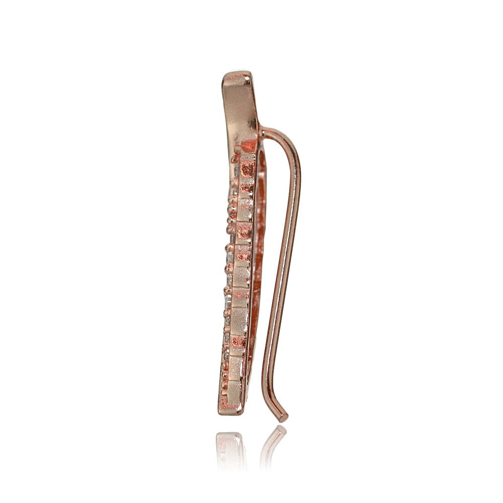 Rose Gold Tone over Sterling Silver Cubic Zirconia Leaf Crawler Climber Hook Earrings-3