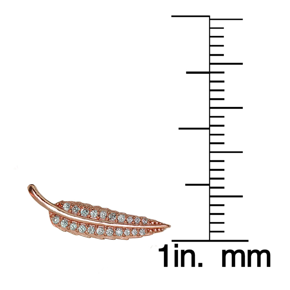 Rose Gold Tone over Sterling Silver Cubic Zirconia Leaf Crawler Climber Hook Earrings-4
