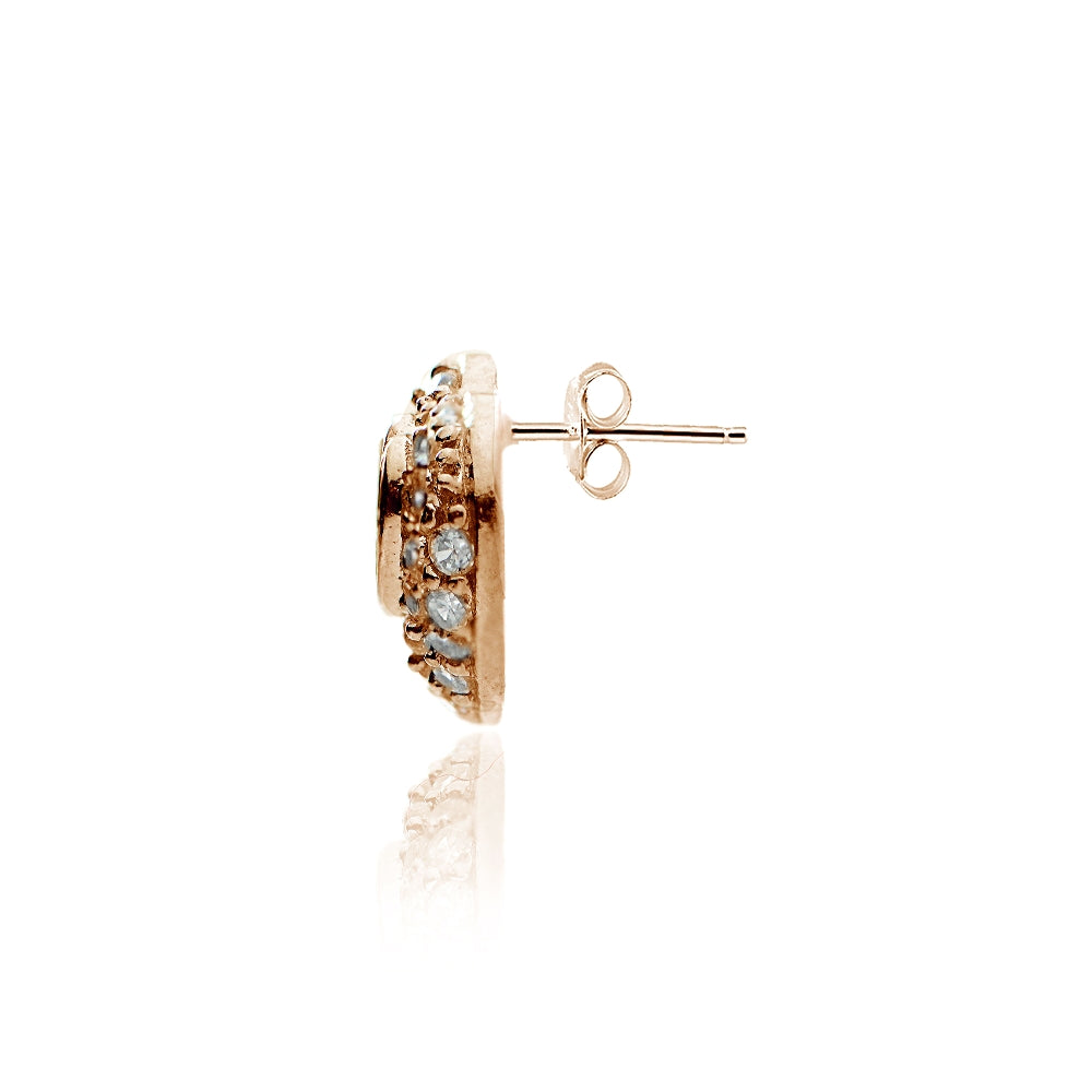 Rose Gold Tone over Sterling Silver Cubic Zirconia Open Heart Stud Earrings-2