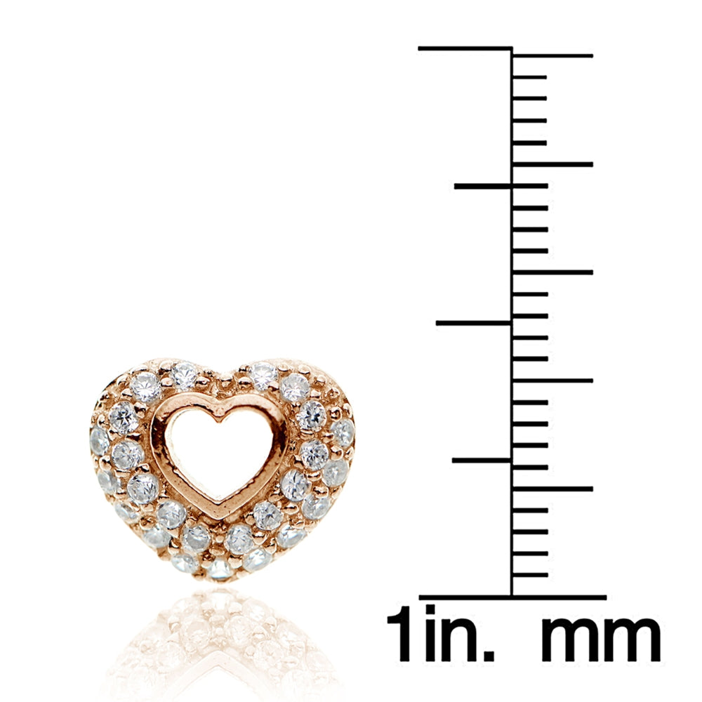 Rose Gold Tone over Sterling Silver Cubic Zirconia Open Heart Stud Earrings-3
