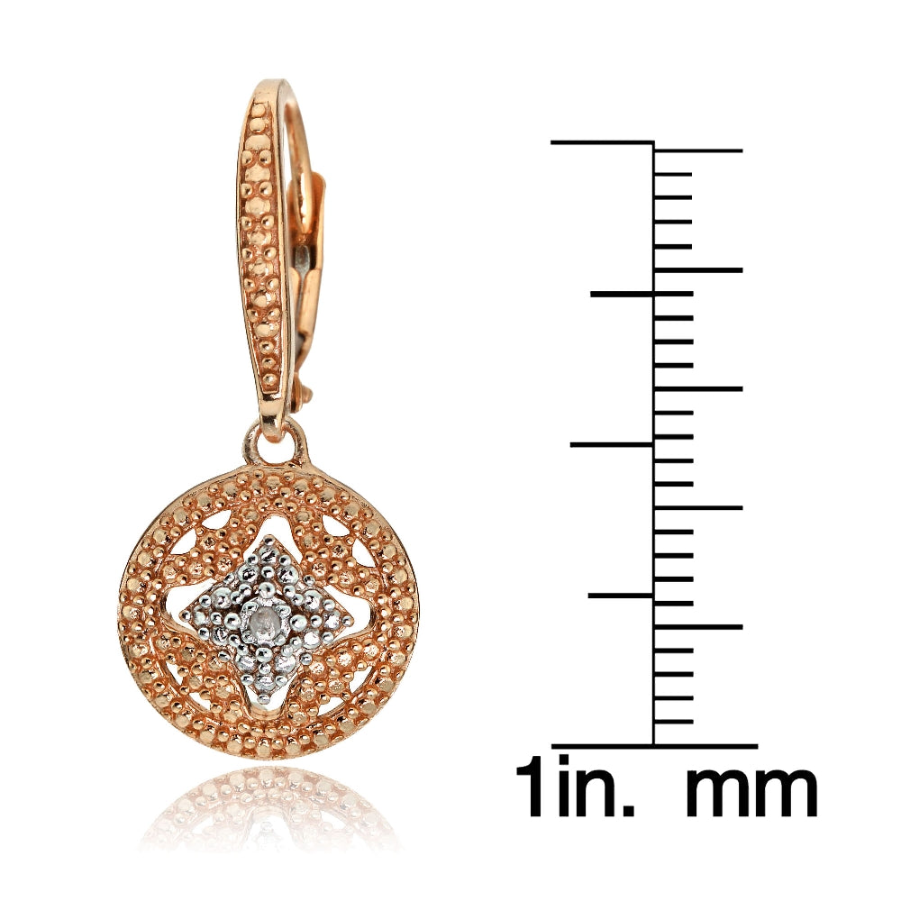 Rose Gold Tone over Sterling Silver Diamond Accent Filigree Medallion Dangle Leverback Earrings-3