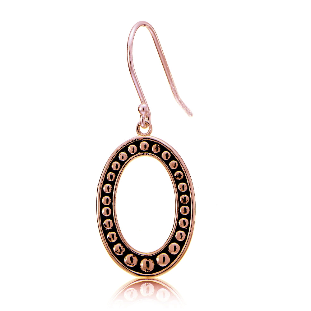 Rose Gold Tone over Sterling Silver Oxidized Pressed Beads Oval Dangle Earrings-3