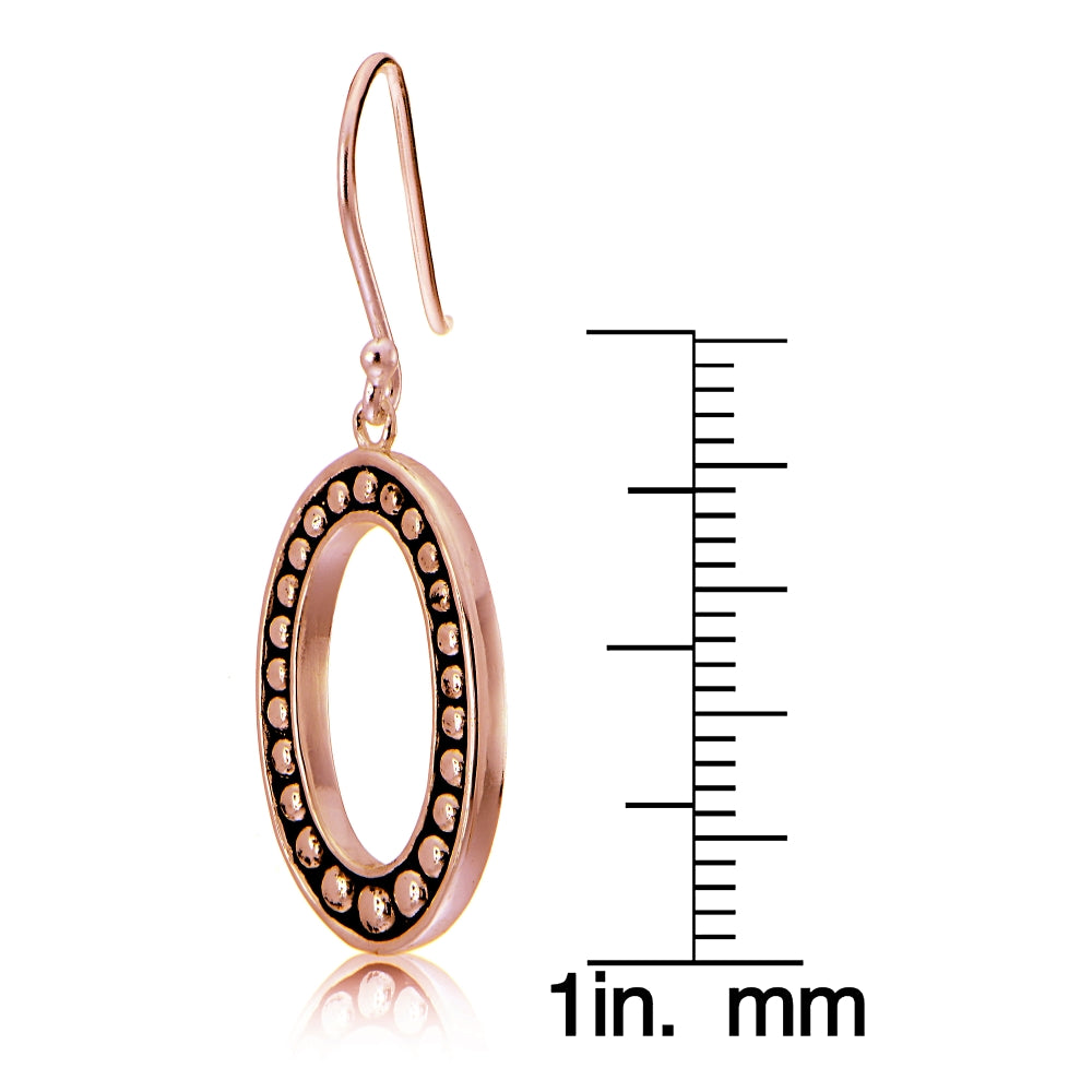 Rose Gold Tone over Sterling Silver Oxidized Pressed Beads Oval Dangle Earrings-4