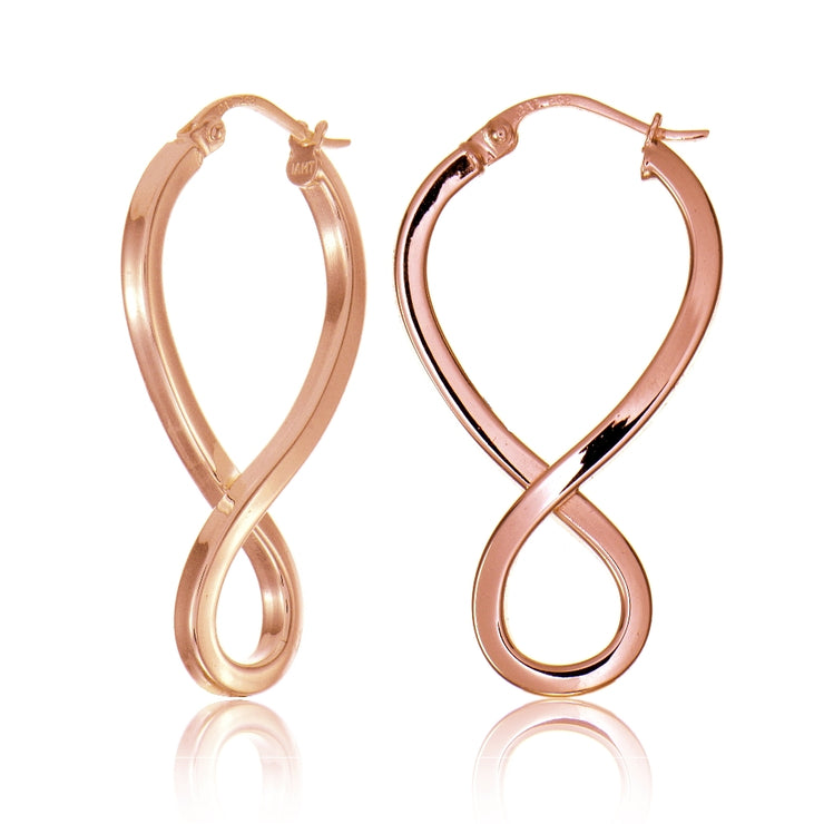 Rose Gold Flashed Sterling Silver Square Tube Medium Figure 8 Infinity Polished Drop Earrings