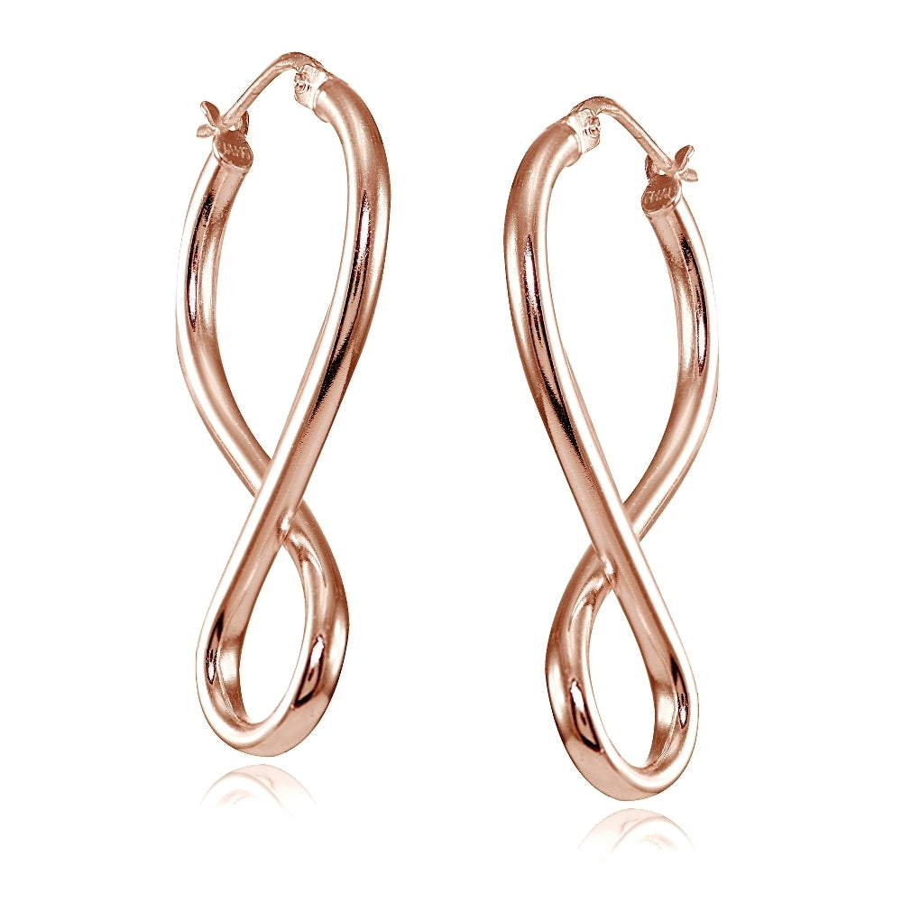 Rose Gold Flashed Sterling Silver Square Tube Large Figure 8 Infinity Polished Drop Earrings-2