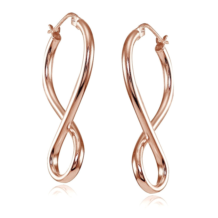 Rose Gold Flashed Sterling Silver Square Tube Large Figure 8 Infinity Polished Drop Earrings