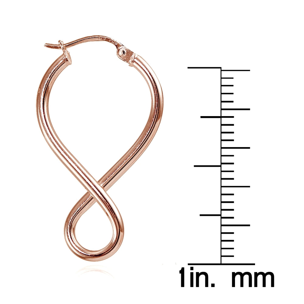 Rose Gold Flashed Sterling Silver Square Tube Large Figure 8 Infinity Polished Drop Earrings-4