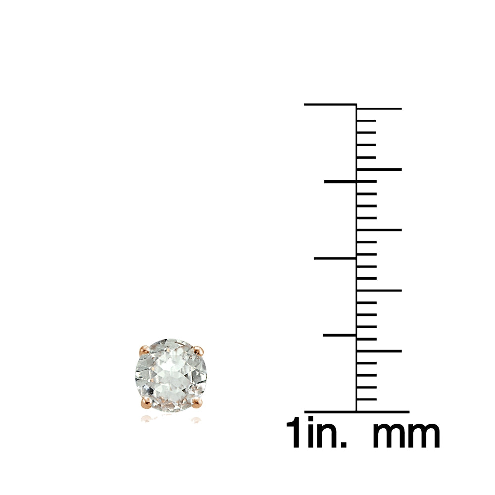 Rose Gold Flashed Sterling Silver Aquamarine and Cubic Zirconia Accents Crown Stud Earrings-4