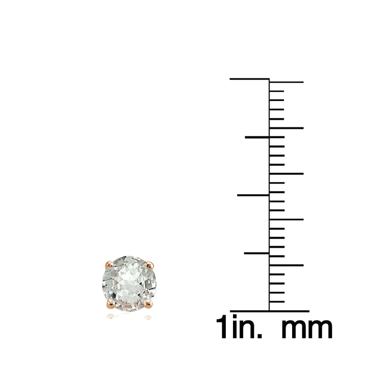 Rose Gold Flashed Sterling Silver Aquamarine and Cubic Zirconia Accents Crown Stud Earrings