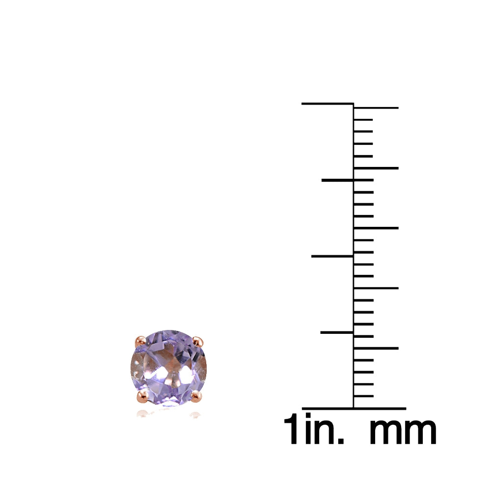 Rose Gold Flashed Sterling Silver Amethyst and Cubic Zirconia Accents Crown Stud Earrings-4