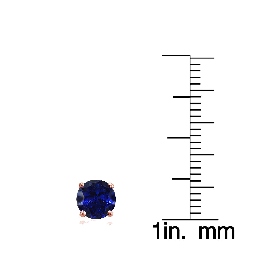 Rose Gold Flashed Sterling Silver Created Blue Sapphire and Cubic Zirconia Accents Crown Stud Earrings-4