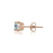 Rose Gold Flashed Sterling Silver Blue Topaz and Cubic Zirconia Accents Crown Stud Earrings