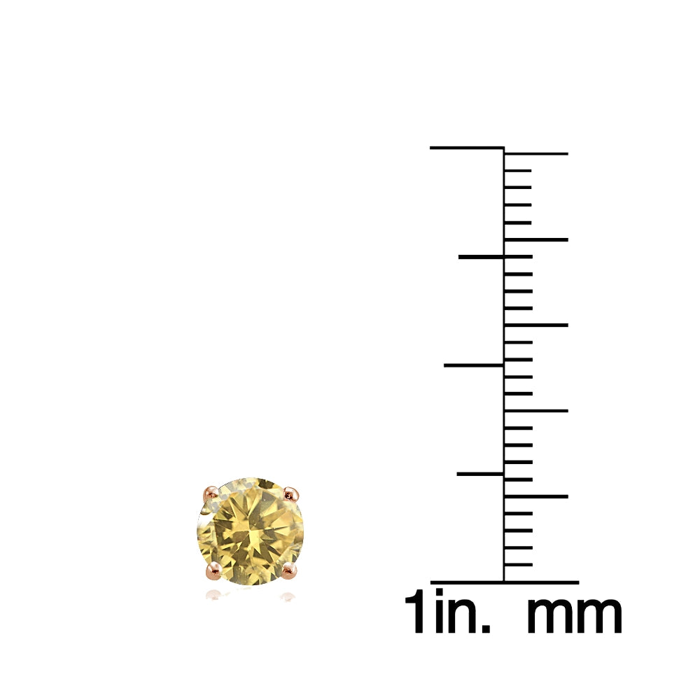 Rose Gold Flashed Sterling Silver Citrine and Cubic Zirconia Accents Crown Stud Earrings-4
