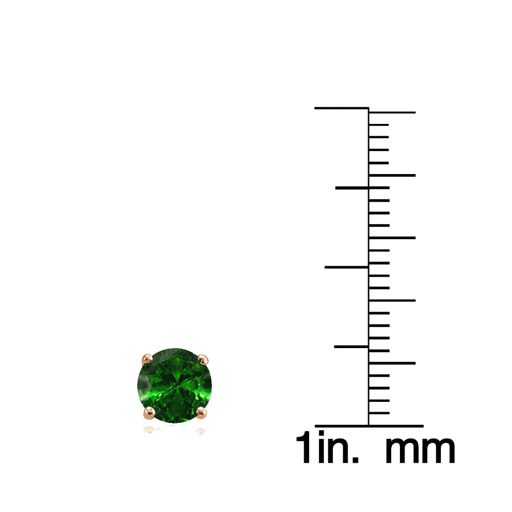 Rose Gold Flashed Sterling Silver Created Emerald and Cubic Zirconia Accents Crown Stud Earrings-4