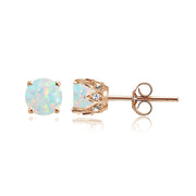 Rose Gold Flashed Sterling Silver Created White Opal and Cubic Zirconia Accents Crown Stud Earrings