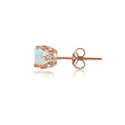 Rose Gold Flashed Sterling Silver Created White Opal and Cubic Zirconia Accents Crown Stud Earrings