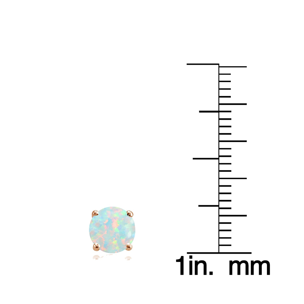 Rose Gold Flashed Sterling Silver Created White Opal and Cubic Zirconia Accents Crown Stud Earrings-4