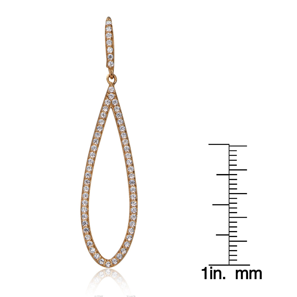 Rose Gold Tone over Sterling Silver Cubic Zirconia Teardrop Dangle Earrings-3
