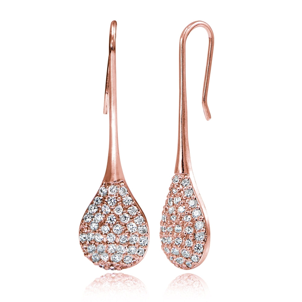 Rose Gold Flashed Sterling Silver Cubic Zirconia Teardrop Hook Earrings