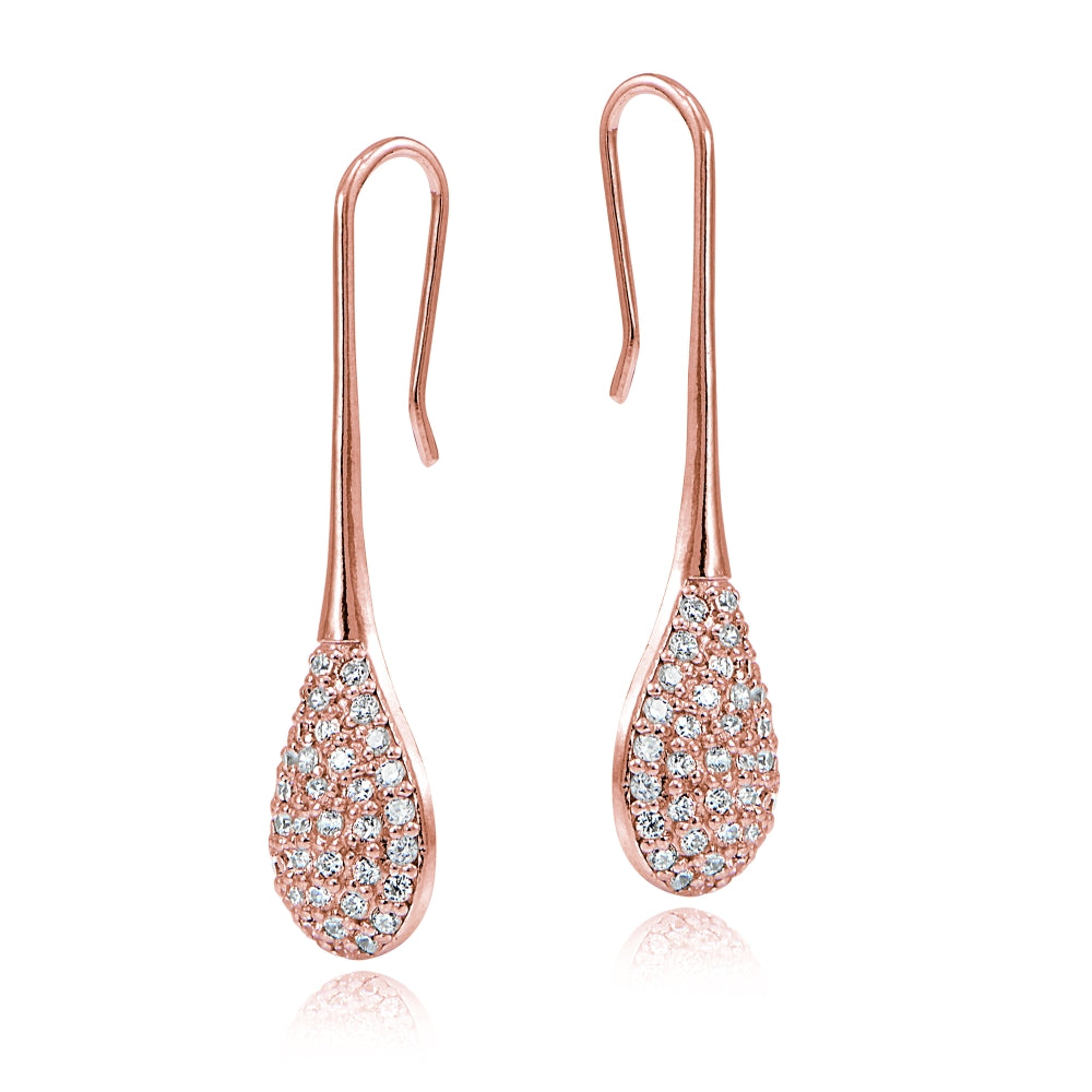 Rose Gold Flashed Sterling Silver Cubic Zirconia Teardrop Hook Earrings-2