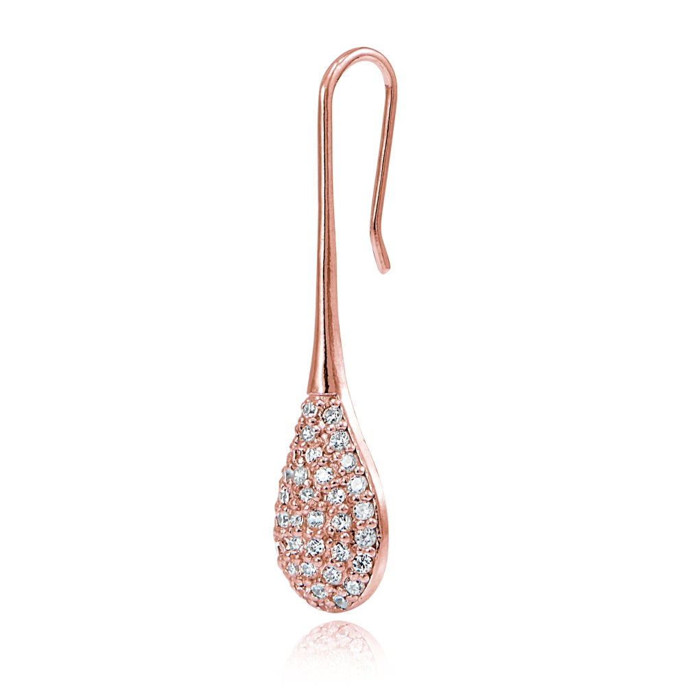 Rose Gold Flashed Sterling Silver Cubic Zirconia Teardrop Hook Earrings-3