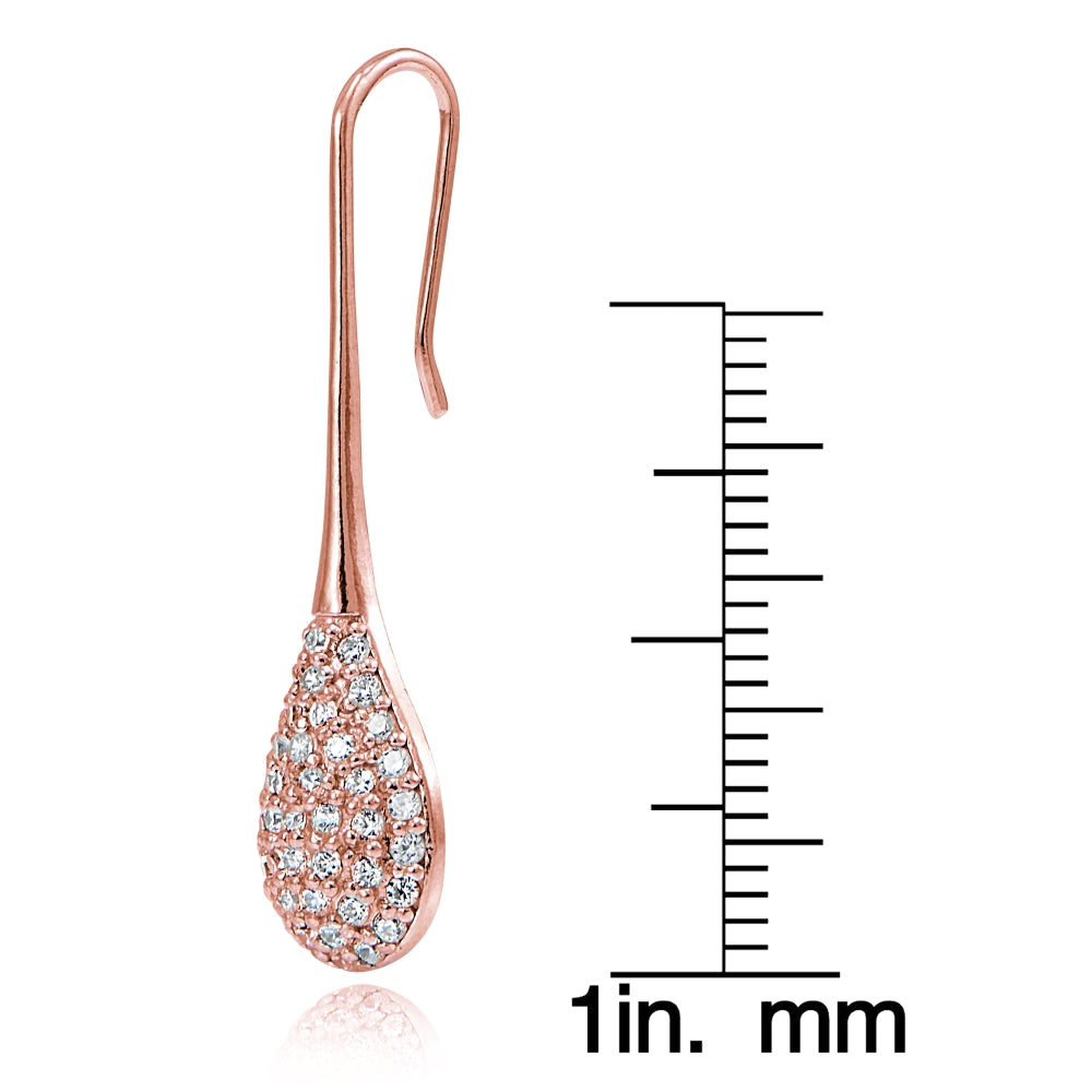 Rose Gold Flashed Sterling Silver Cubic Zirconia Teardrop Hook Earrings-4