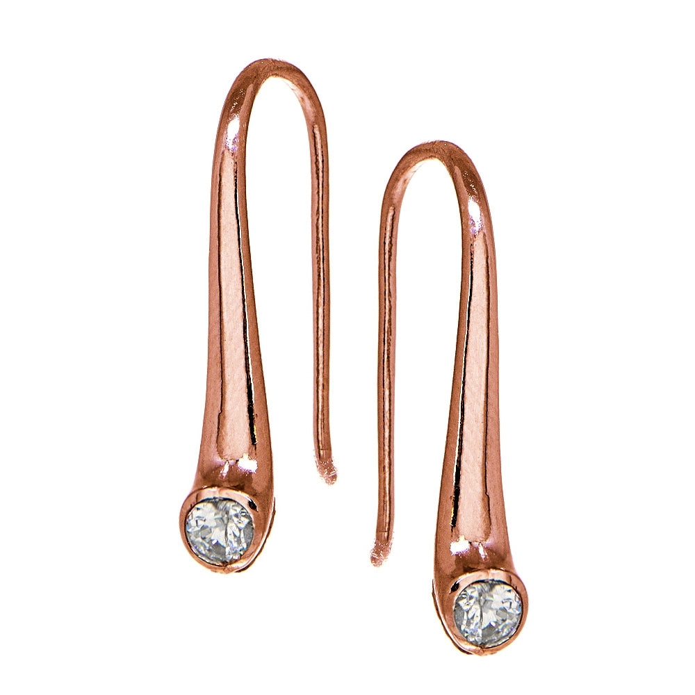 Rose Gold Flashed Sterling Silver Cubic Zirconia Elongated Puffed Teardrop Hook Earrings