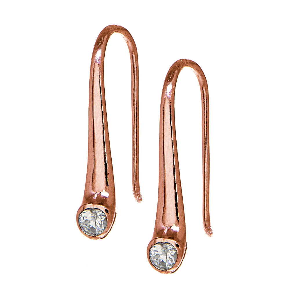 Rose Gold Flashed Sterling Silver Cubic Zirconia Elongated Puffed Teardrop Hook Earrings-2