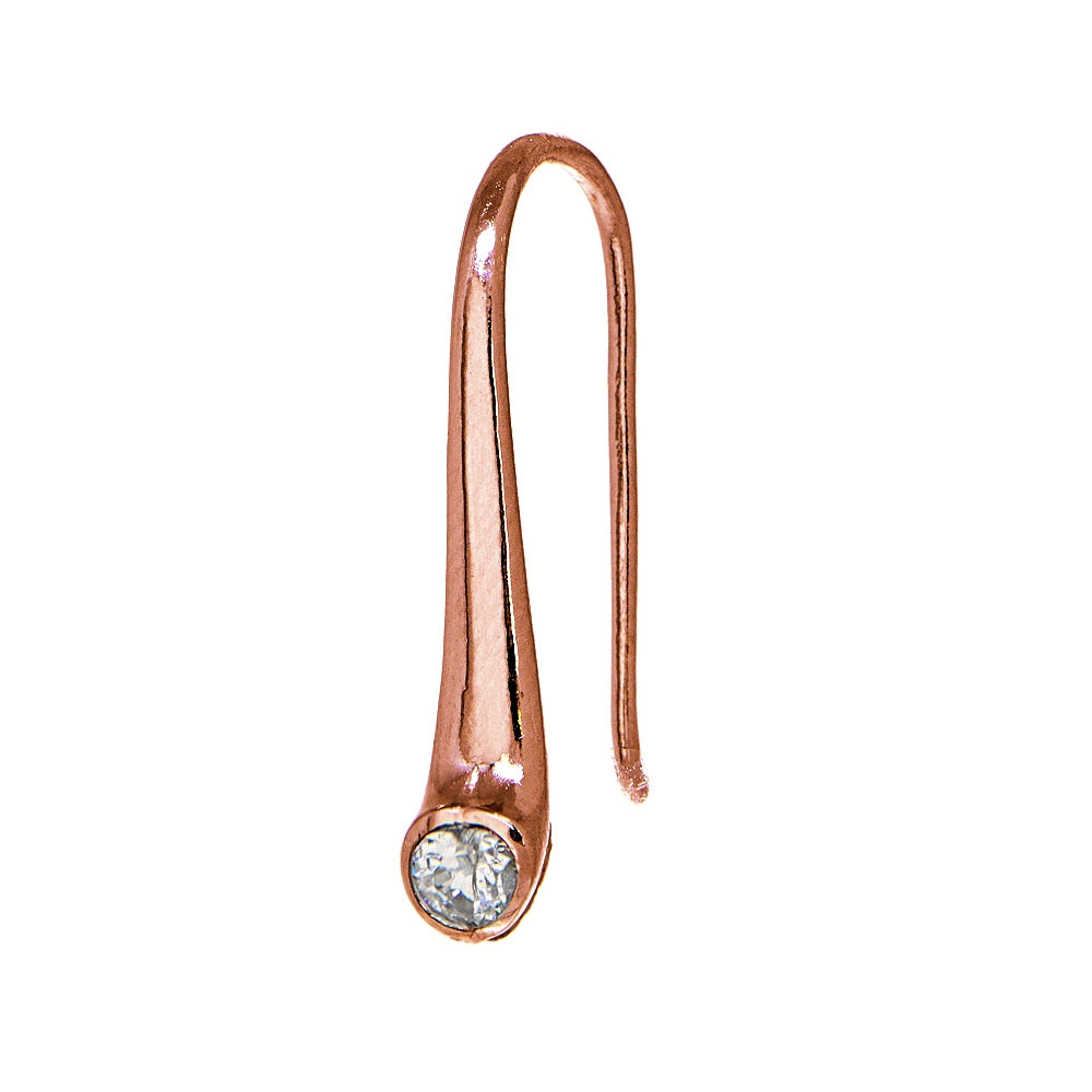 Rose Gold Flashed Sterling Silver Cubic Zirconia Elongated Puffed Teardrop Hook Earrings-3