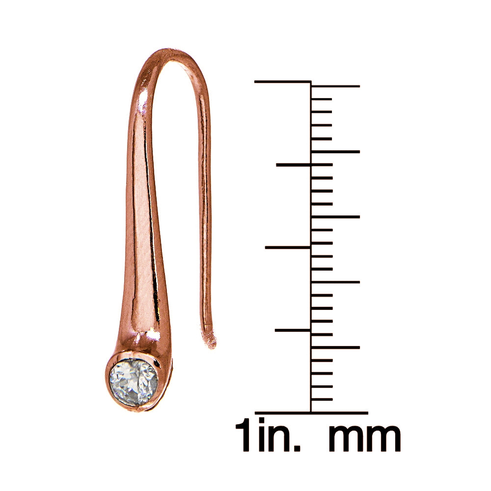 Rose Gold Flashed Sterling Silver Cubic Zirconia Elongated Puffed Teardrop Hook Earrings-4
