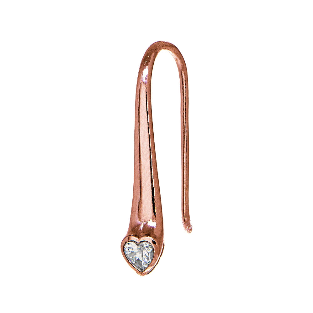 Rose Gold Flashed Sterling Silver Cubic Zirconia Heart Elongated Teardrop Hook Earrings-3