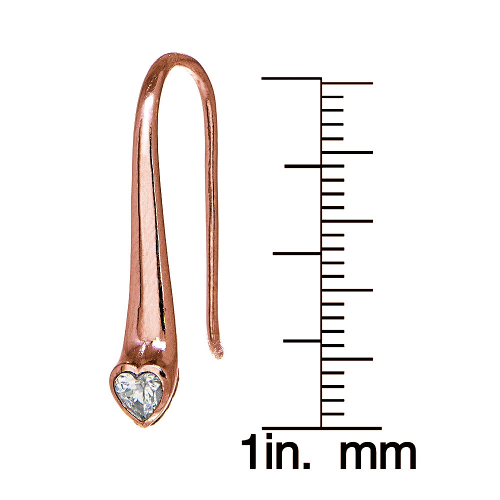 Rose Gold Flashed Sterling Silver Cubic Zirconia Heart Elongated Teardrop Hook Earrings-4