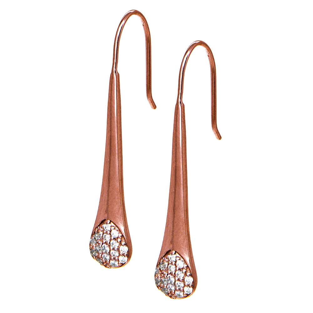 Rose Gold Flashed Sterling Silver Cubic Zirconia Elongated Teardrop Hook Earrings-2