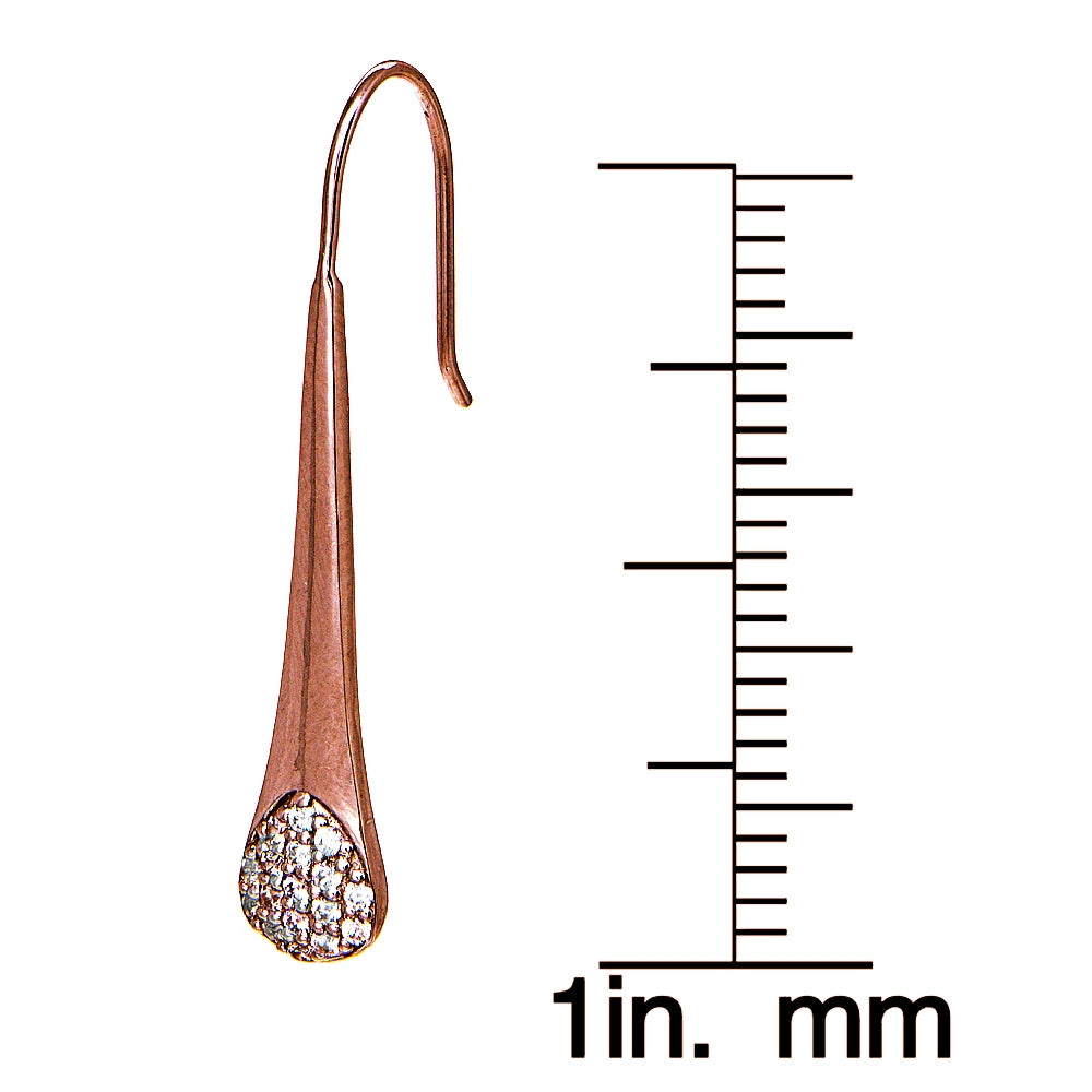 Rose Gold Flashed Sterling Silver Cubic Zirconia Elongated Teardrop Hook Earrings-4