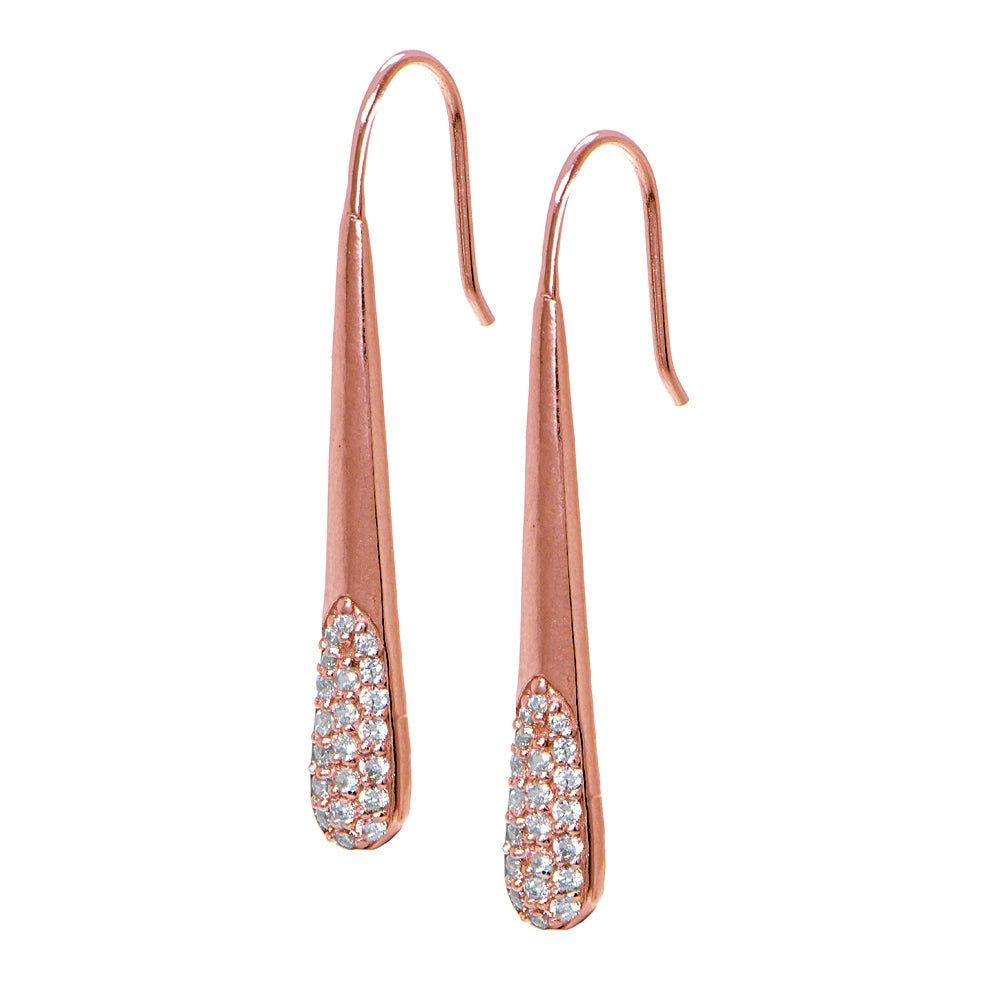 Rose Gold Flashed Sterling Silver Cubic Zirconia Elongated Teardrop Hook Drop Earrings-2