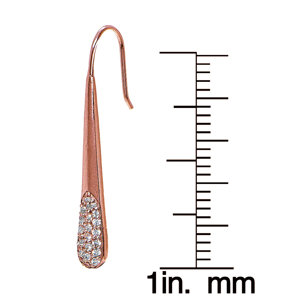 Rose Gold Flashed Sterling Silver Cubic Zirconia Elongated Teardrop Hook Drop Earrings-4