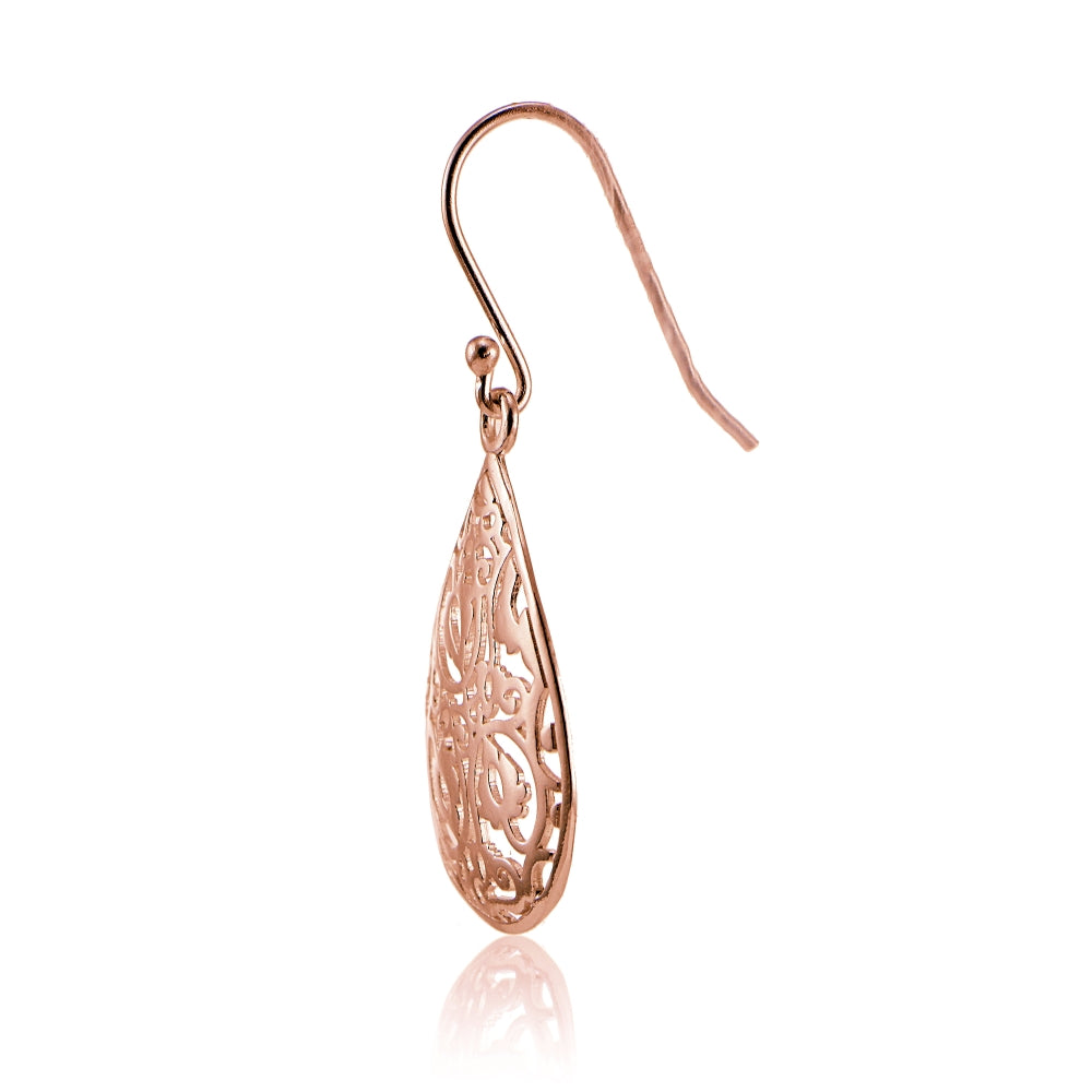 Rose Gold Flashed Sterling Silver FiligreeTeardrop Earrings-4