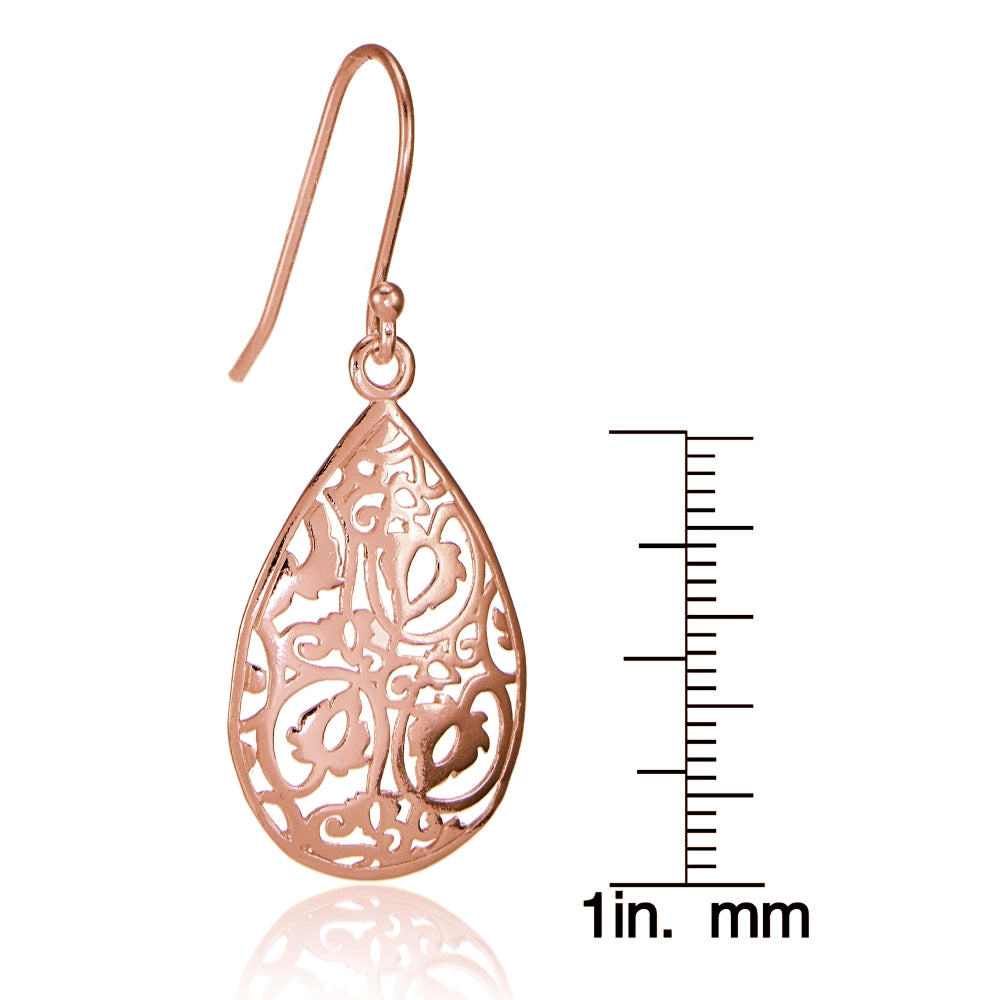 Rose Gold Flashed Sterling Silver FiligreeTeardrop Earrings-5