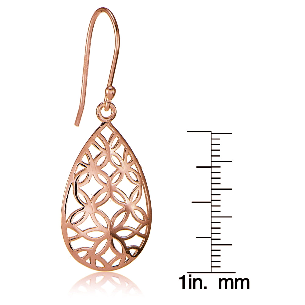 Rose Gold Flashed Sterling Silver Filigree Floral Design Teardrop Earrings-5