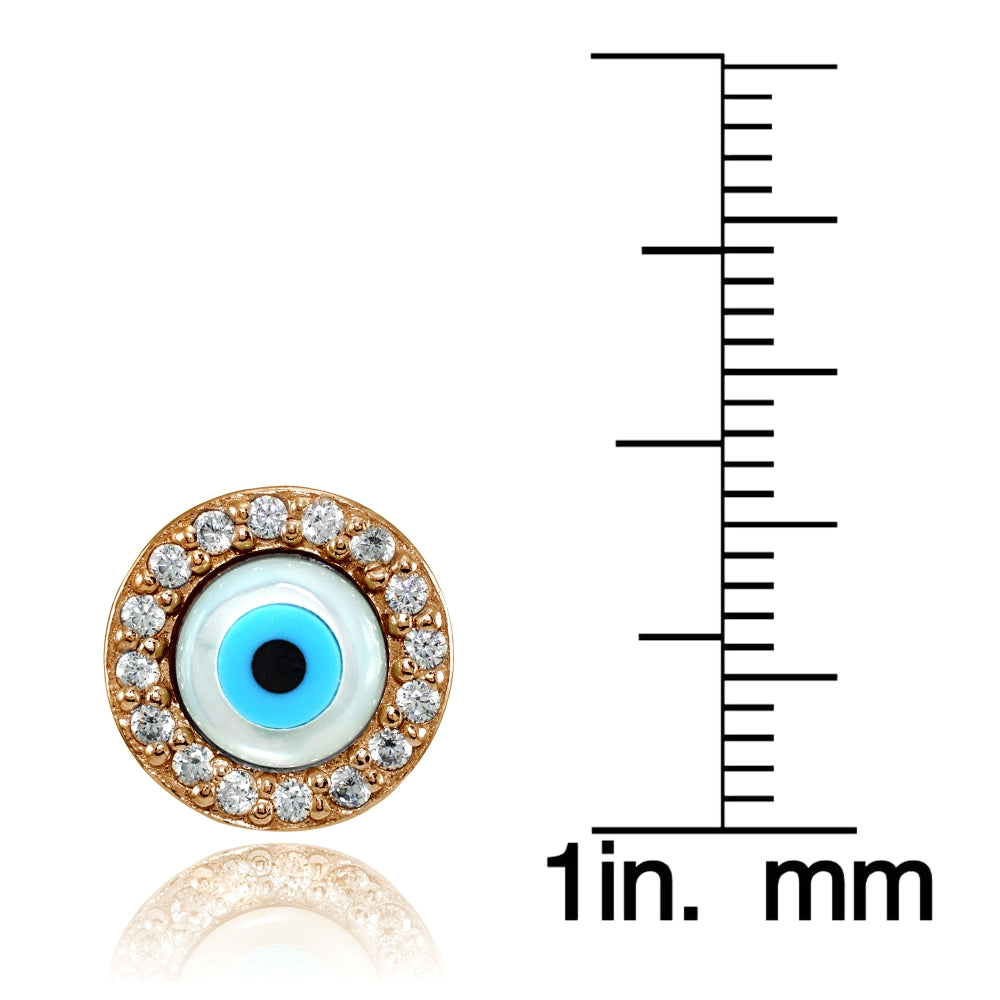 Rose Gold Flashed Silver Cubic Zirconia Multi Colored Enamel Evil Eye Stud Earrings-3