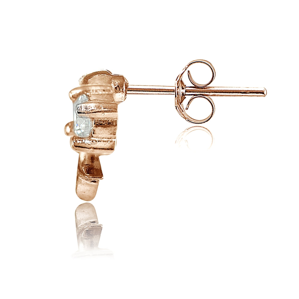 Rose Gold Flashed Sterling Silver Cubic Zirconia Dolphin Stud Earrings-2