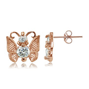 Rose Gold Flashed Sterling Silver Cubic Zirconia Butterfly Mini Stud Earrings