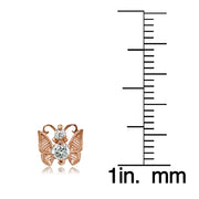 Rose Gold Flashed Sterling Silver Cubic Zirconia Butterfly Mini Stud Earrings