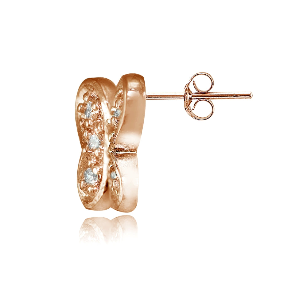Rose Gold Flashed Sterling Silver Cubic Zirconia Butterfly Stud Earrings-2