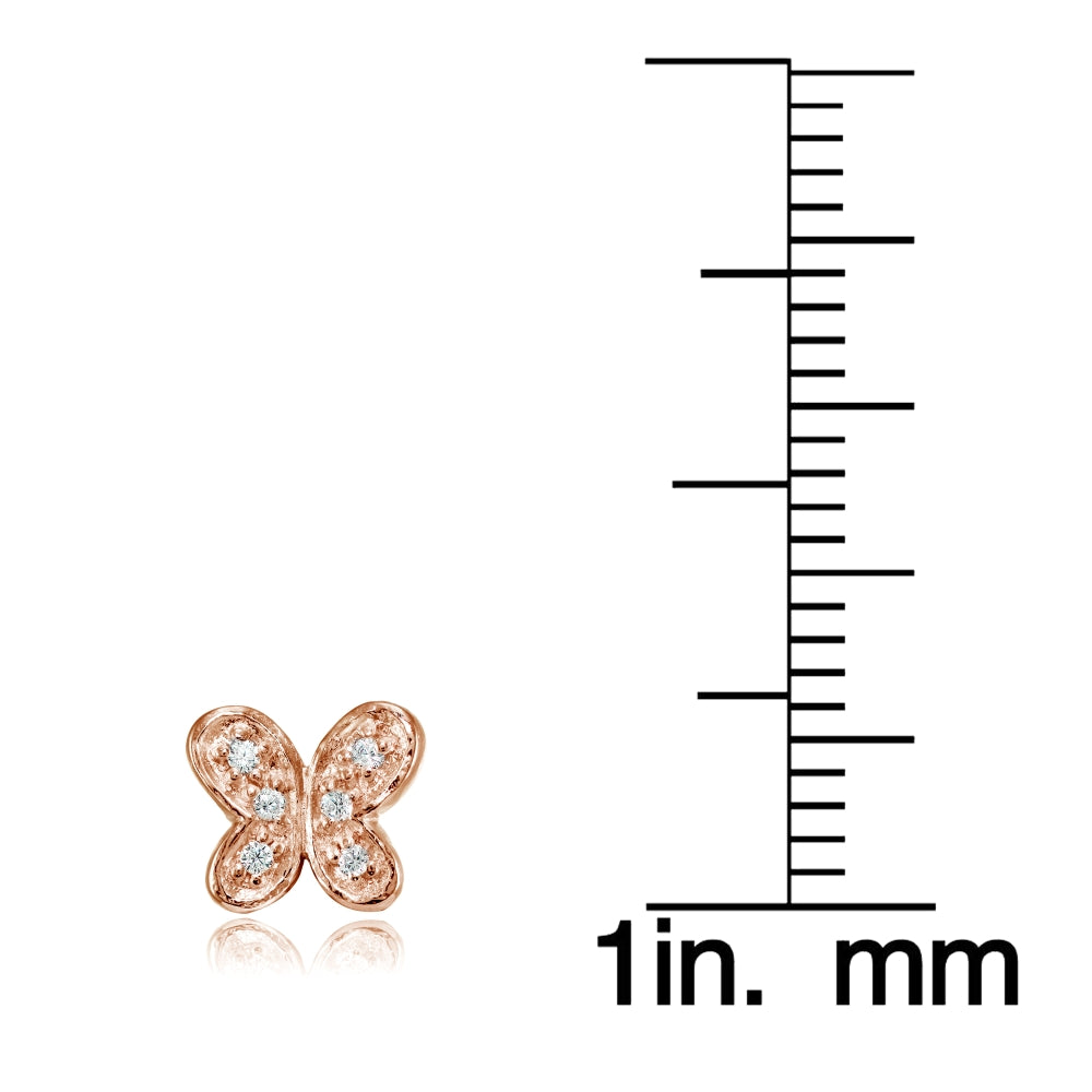 Rose Gold Flashed Sterling Silver Cubic Zirconia Butterfly Stud Earrings-3