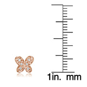 Rose Gold Flashed Sterling Silver Cubic Zirconia Butterfly Stud Earrings